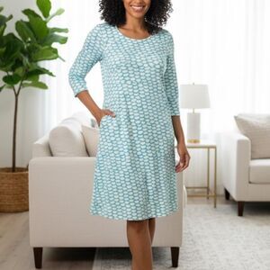 MAHI GOLD Aqua And White Scales Print 3/4 Sleeve Dress Size S